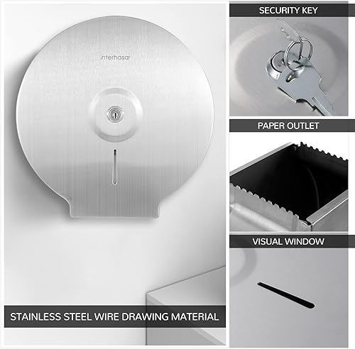 interhasa! 304 Stainless Steel Toilet Tissue Dispenser Wall Mount Jumbo Roll Toilet Paper Towel Dispenser 9 Inch Single Roll Toilet Dispenser Key Lock (Stainless Steel-IT118) - Poueer