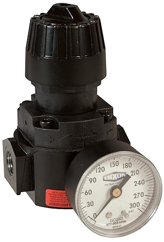 Dixon R16-04RHG Wilkerson 1/2' High Pressure Compact Regulator with Gauge, 88 SCFM, Metal/Plastic - Poueer