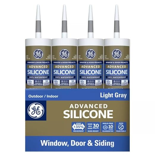 GE Advanced Silicone Window & Door Sealant, Light Gray, 10.1 fl oz Cartridge, Pack of 12 - Poueer