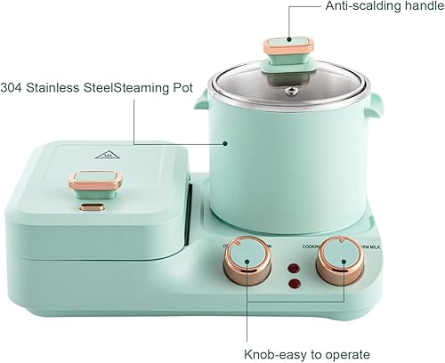 3in1 Breakfast Station, Household Electric Breakfast Maker, Electric Mini Toaster Bread Breakfast Machine Sandwich Maker, Breakfast Sandwich Maker with Frying Pan&Boiling Pot, Food Steamer - Poueer