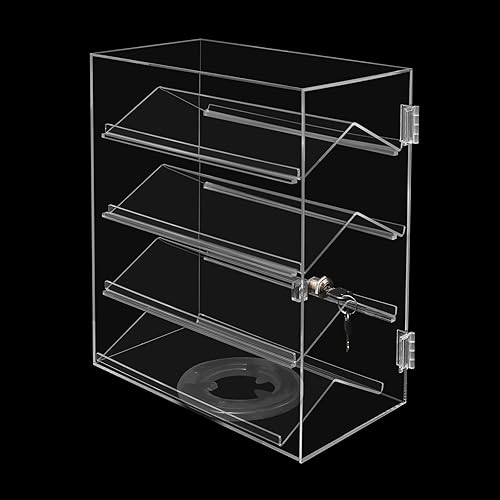 4 Tiers Rotating Acrylic Display Case, Clear Acrylic Eyewear Showcase with V-Shaped Shelves & Lock, Countertop Display Box for Jewelry, Watches, Glasses - Poueer