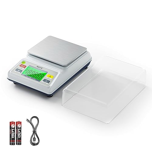 Analytical Balance Lab Scale 3000g x 0.1g, Compact Industrial & Laboratory Scale with Tare/Counting Functions, 5 Units, Dual Charging (Battery/USB) - Scientific Scale for Labs & Factories - Poueer