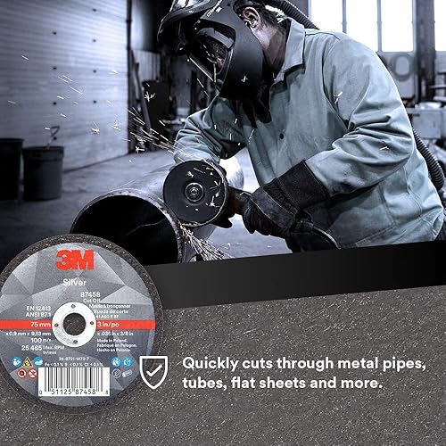 3M Silver Cut-Off Wheel, 87458, T1, 3 in x .035 in x 3/8 in, Pack of 25, Precision Shaped Grain, Pipe Cutting, Stainless and Mild Steel, Metal Fabrication, Metalworking - Poueer