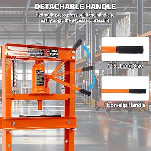 6 Ton Hydraulic Press, H-Frame Garage Floor Adjustable Shop Press with Built-in Relief Valve Pressure Gauge, Hydraulic Shop Press to Bend Straighten Press Parts Install Bearings U-Joints, Red - Poueer