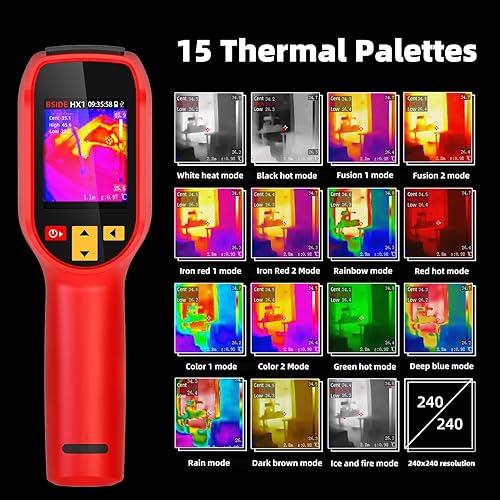 BSIDE Thermal Imaging Camera 240 x 240 Resolution Handheld Infrared Camera, 15 Thermal Palettes with 320 x 240 Full-Viewing TFT LCD for Home Inspection HVAC Electrical, 25Hz Refresh Rate, -4℉~1022℉ - Poueer
