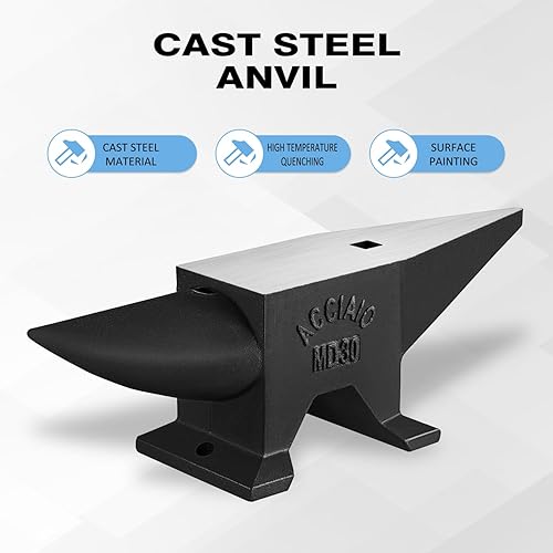 Heavy Duty Cast Steel Anvil with Round/Square Hole Large Countertop 88lb Horn Anvil Blacksmithing Metalsmith Tool Kit Stand Included - Poueer