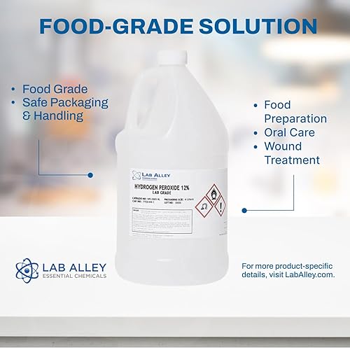 Hydrogen Peroxide 12% Food Grade, Kosher Certified, Halal, GMO-Free, Ideal for Kitchen, Laundry, Bath, Home - 1 Gallon - Poueer