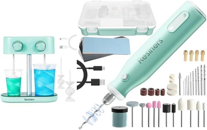 Resiners Cordless Rotary Tool Kit & Dual-Head Resin Mixer - Rechargeable Epoxy Mixer for Resin, Silicone, Paint Mixing, Soap Making, DIY Crafts - Poueer