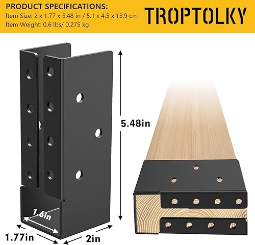 12PCS Concealed Joist Hangers, Concealed Flange Light Joist Hanger for Wood Rail, 2”x 4” Q235 Steel Joist Brackets - Poueer