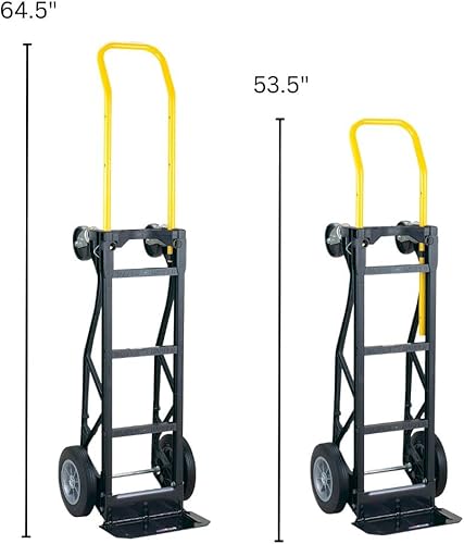 Harper Trucks PGDY8635P 700 lb Capacity Glass Filled Nylon Convertible Hand Truck and Dolly with 10' Flat-Free Solid Rubber Wheels,Black with Yellow Handle - Poueer