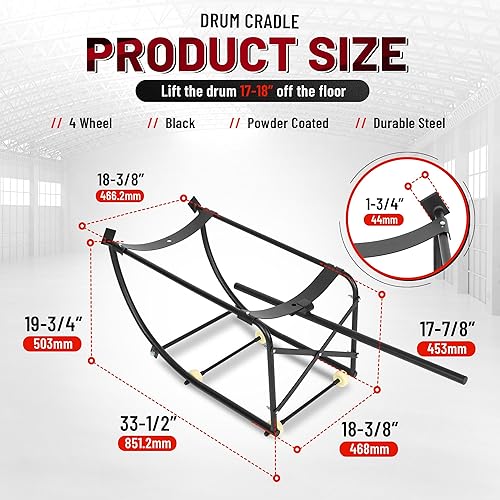 KUAFU 55 Gallon Drum Cradle 600lbs Drums Dolly Cart Drum Dispensing Stand Black 4 Wheel Powder Coated Steel - Poueer