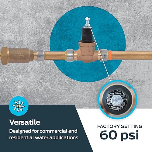 SharkBite 3/4 Inch EB45 Direct Pressure Regulating Valve, Push to Connect Brass Plumbing Fittings, PEX Pipe, Copper, CPVC, PE-RT, HDPE, 23808-0045 - Poueer