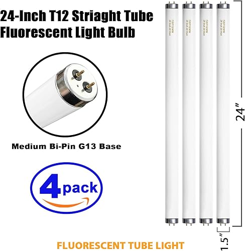 F20T12/WW 20 Watt Soft Warm White, T12 Fluorescent Tube Light Bulb 20W 24 Inch, 2Ft F20T12/DSW/RP Replacement for F20T12 F20T12KB/ECO/RVL F20T12KB/ECO F20T12/SPX30 1250Lm G13 4 Count - Poueer