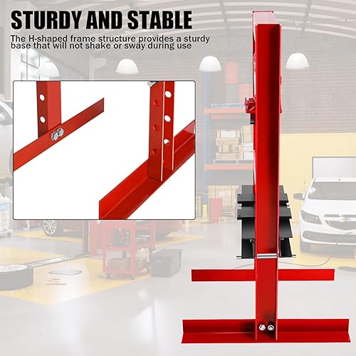 6 Ton Hydraulic Press, H-Frame Garage Floor Adjustable Shop Press with Built-in Relief Valve Pressure Gauge, Hydraulic Shop Press to Bend Straighten Press Parts Install Bearings U-Joints, Red - Poueer