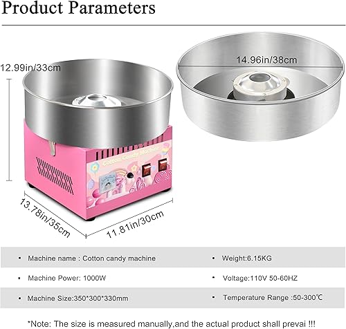 Cotton Candy Machine Commercial, 1000W Cotton Candy Maker Machine, Candy Floss Maker with Stainless Steel Bowl, Sugar Scoop，double switch easy and safe to use for Kids, Home, Party, Birthday, Festival - Poueer