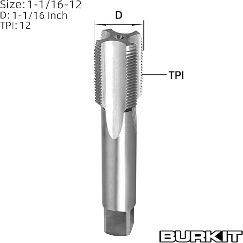 Burkit 1-1/16'-12 UN Thread Tap Right Hand, HSS 1-1/16 x 12 UN Straight Fluted Machine Tap - Poueer