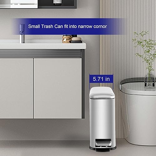 12 Gallon Trash Can, Stainless Steel Trash Can with Fingerprint-Resistant, Removal Inner Buck &Soft Close Plastic Lid, Step Garbage Can for Kitchen and Office, 45 Liter Capacity - Poueer