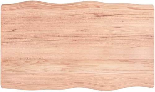 vidaXL Treated Solid Oak Wood Table Top | Live Edge | Home and Office Friendly | Light Brown| Dimensions: 39.4'x19.7'x(0.8'-1.6') - Poueer