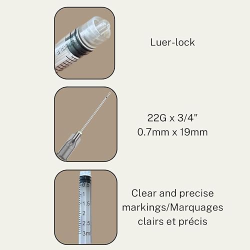 Veterinary Syringe with Needle, Luer Lock 3cc (3ml), 22G x 3/4 inch (19mm), Individually Sealed, 100 per box, 03LT2219 - Poueer