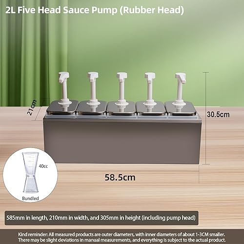 Condiment Pump Dispenser, Stainless Steel Ketchup Pump Dispenser with Measuring Jigger Set-Detachable Leak-Proof Design|for Sauce Honey Syrup Dressing|Commercial & Home Kitchen Use (2L-4jars) - Poueer