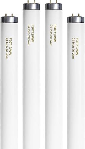 F20T12/WW 20 Watt Soft Warm White, T12 Fluorescent Tube Light Bulb 20W 24 Inch, 2Ft F20T12/DSW/RP Replacement for F20T12 F20T12KB/ECO/RVL F20T12KB/ECO F20T12/SPX30 1250Lm G13 4 Count - Poueer