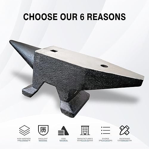 Heavy Duty Cast Steel Anvil with Round/Square Hole Large Countertop 88lb Horn Anvil Blacksmithing Metalsmith Tool Kit Stand Included - Poueer