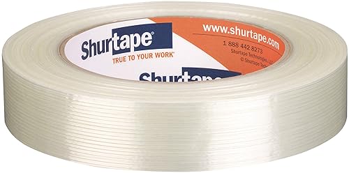 Shurtape GS 490 Economy Grade, Light Duty Fiberglass Reinforced Strapping Tape, 55m Length x 18mm Width per Roll, White, 1 Case of 48 Rolls (101229) - Poueer