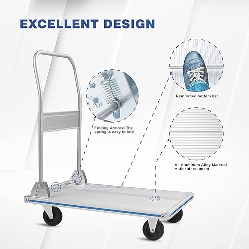 LEADALLWAY Flatbed Cart Aluminum Foldable Platform Cart 440lbs Capacity(29' Lx19 W) - Poueer